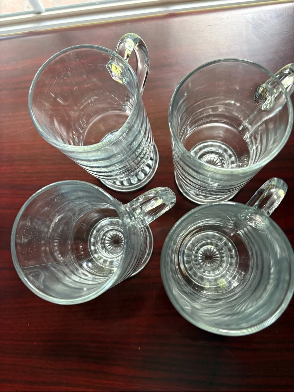 Set of 4 Clear Glass Footed Mugs with Handles